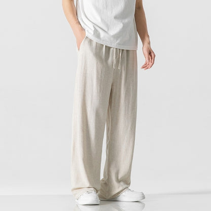 Linen Pants Men's Summer Loose Straight Casual Trousers