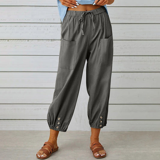 Women's Wide Leg Casual Summer Pants With Adjustable Waist