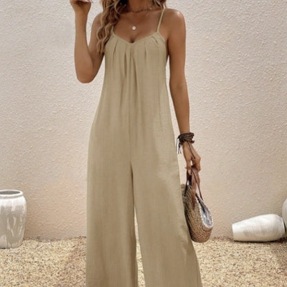 Casual Women's Jumpsuit with V-Neckline and Adjustable Suspenders