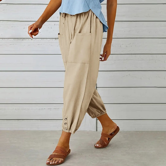 Women's Wide Leg Casual Summer Pants With Adjustable Waist