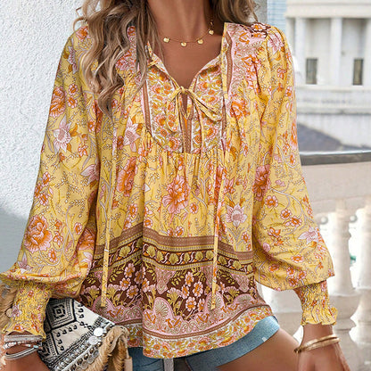 Women's Boho Chic Long Sleeve Floral Blouse