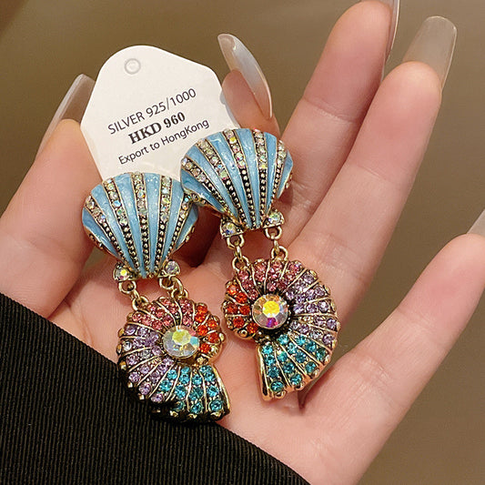 Rhinestone Pearl Conch Double-layer Necklace Vintage Exaggerated Design