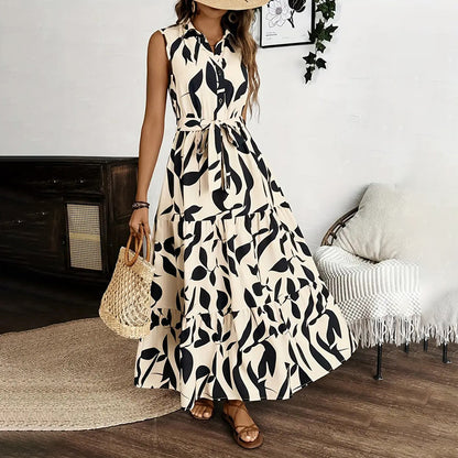 Women Sleeveless Boho Floral Maxi Dress