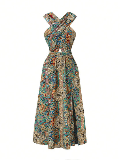 Women Printed High Waisted Maxi Dress