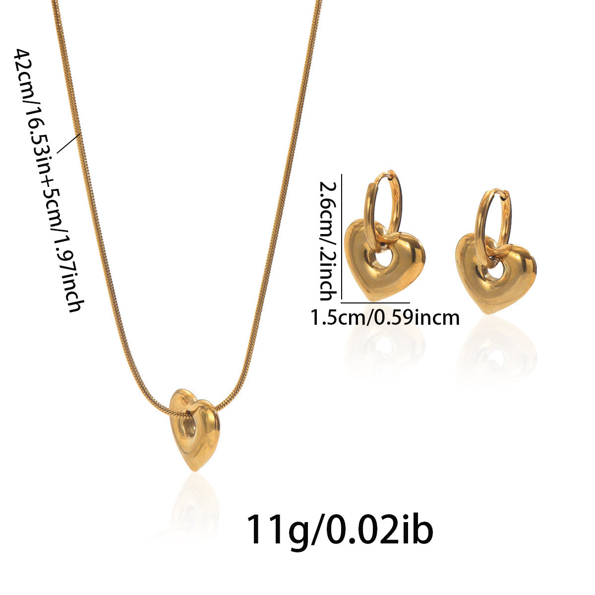Lxalry 18K Gold Plated Hollow Heart Hypoallergenic Necklace Earrings With Adjustable Chain