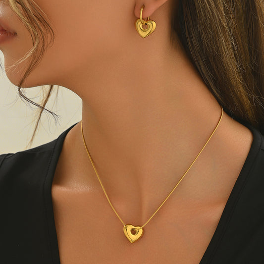 Lxalry 18K Gold Plated Hollow Heart Hypoallergenic Necklace Earrings With Adjustable Chain