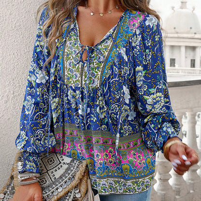 Women's Boho Chic Long Sleeve Floral Blouse