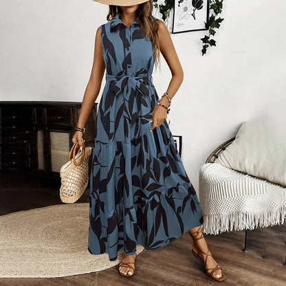 Women Sleeveless Boho Floral Maxi Dress