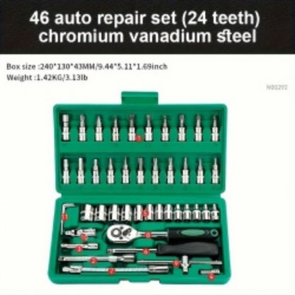 46PCS 1-4  Ratchet Wrench Combination Socket Tool Set Kit Auto Car Repair Tools